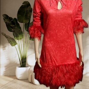 Bodycon Vintage Style Plush Formal Dress (Red)